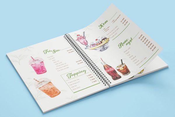 Menu dạng cuốn có gắn lò xo Menu dạng cuốn có gắn lò xo